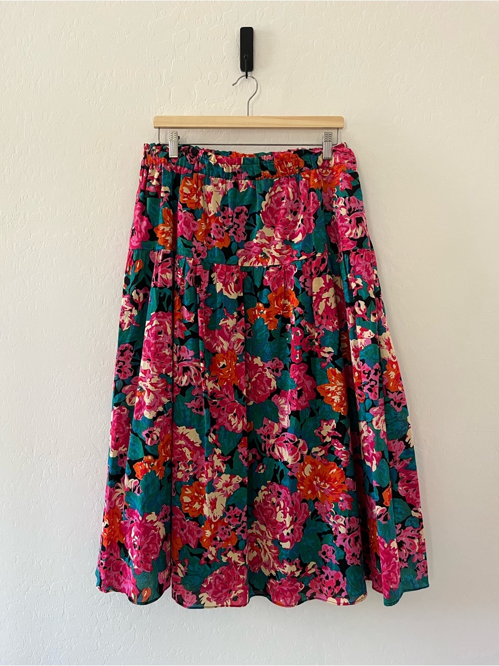 Pink and Green Floral Midi Skirt | Colorful Cottagecore Size XL - Picture 2 of 7